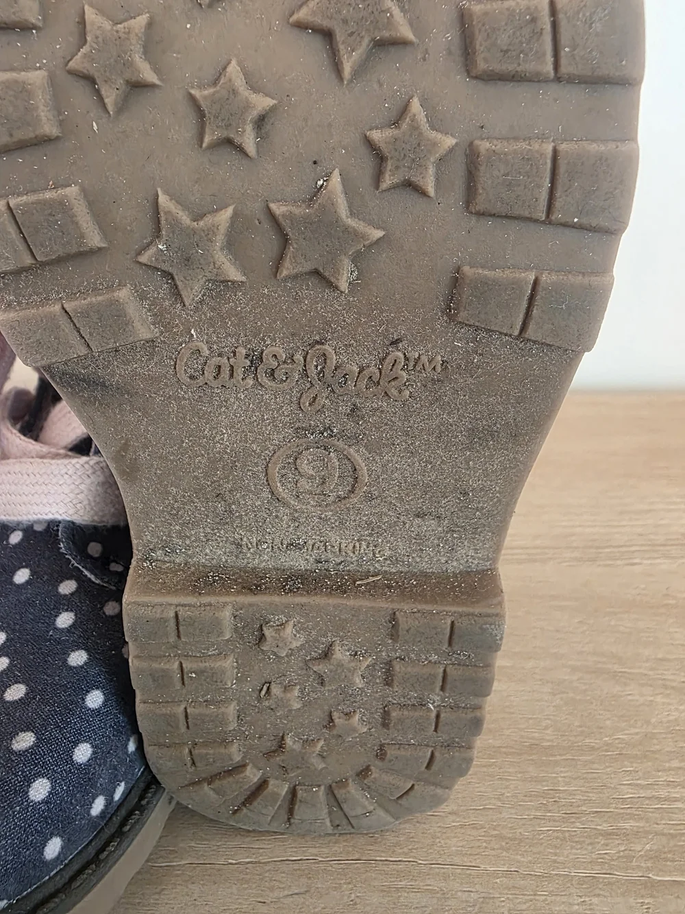 Cat & Jack Navy Polka Dot Ankle Boots with Pink Laces